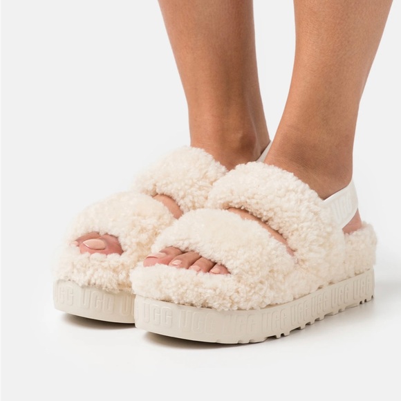 - UGG Oh Fluffita Slingback Fur Sandals -Natural Cream - Picture 4 of 6